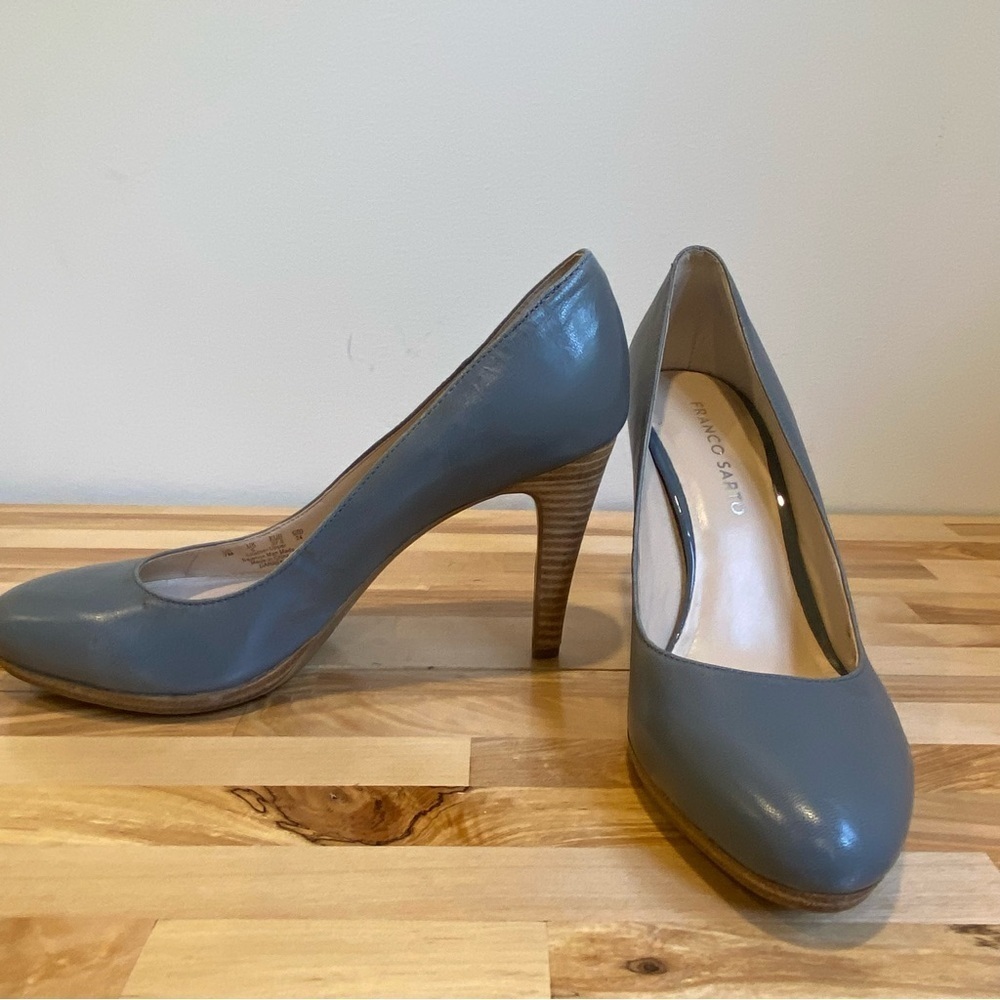 Franco Sarto Darren style leather heels blue/grey tan brown almond toe size 7.5 - Picture 9 of 16